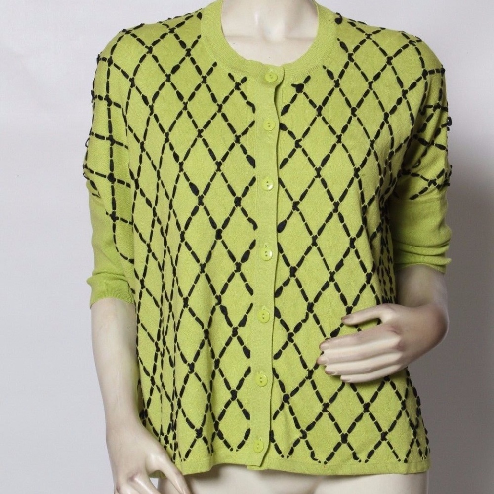 Ribbon Embroidered Cardigan Sweater Small NWT